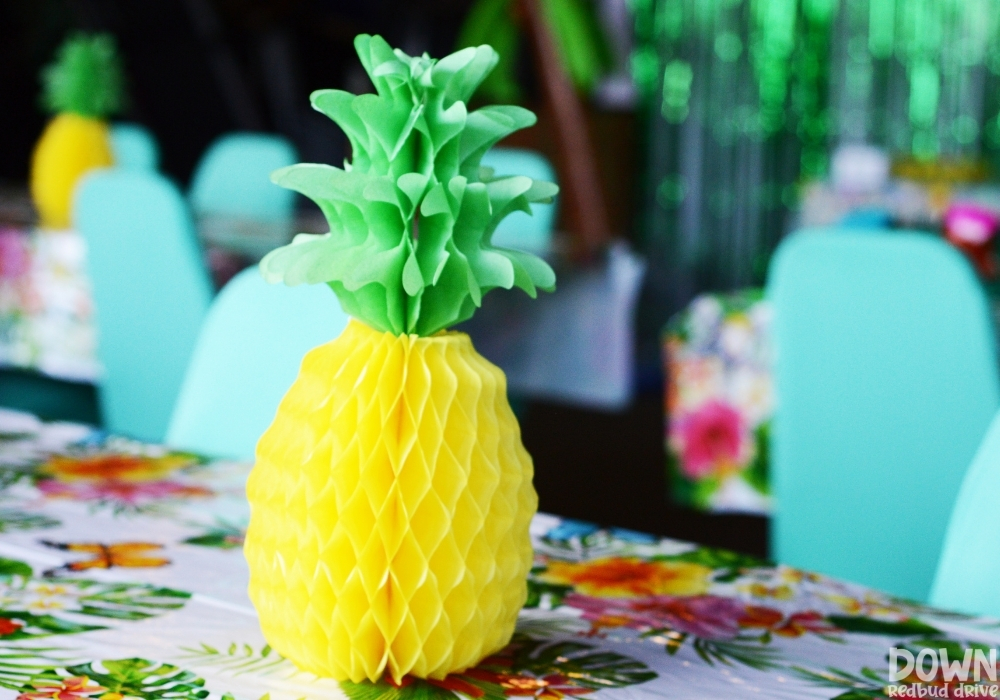 Close up of the pineapple table centerpieces.