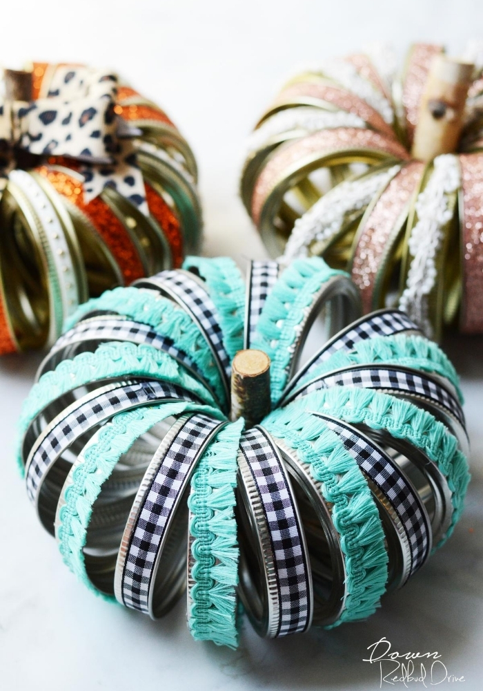 Turquoise and buffalo check Canning Ring Pumpkins