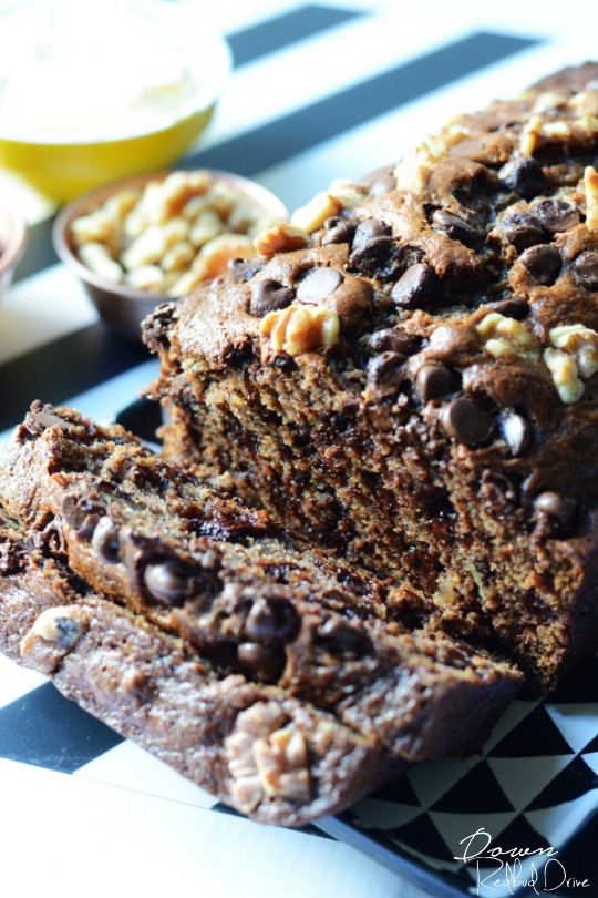 chocolate chip banana bread sliced