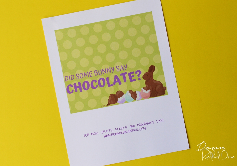 Did Some Bunny Say Chocolate printable label on a yellow background