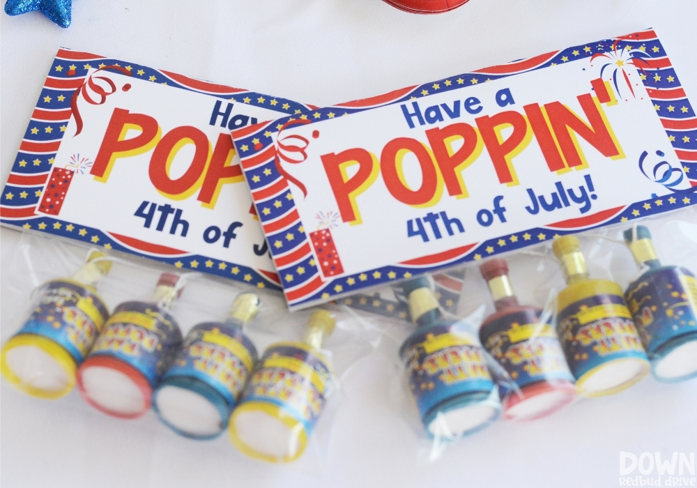 Closeup of the finished party popper 4th of July party gifts.