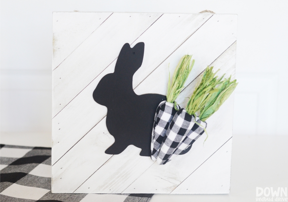 Close up of the finished DIY Buffalo Plaid Easter Sign.