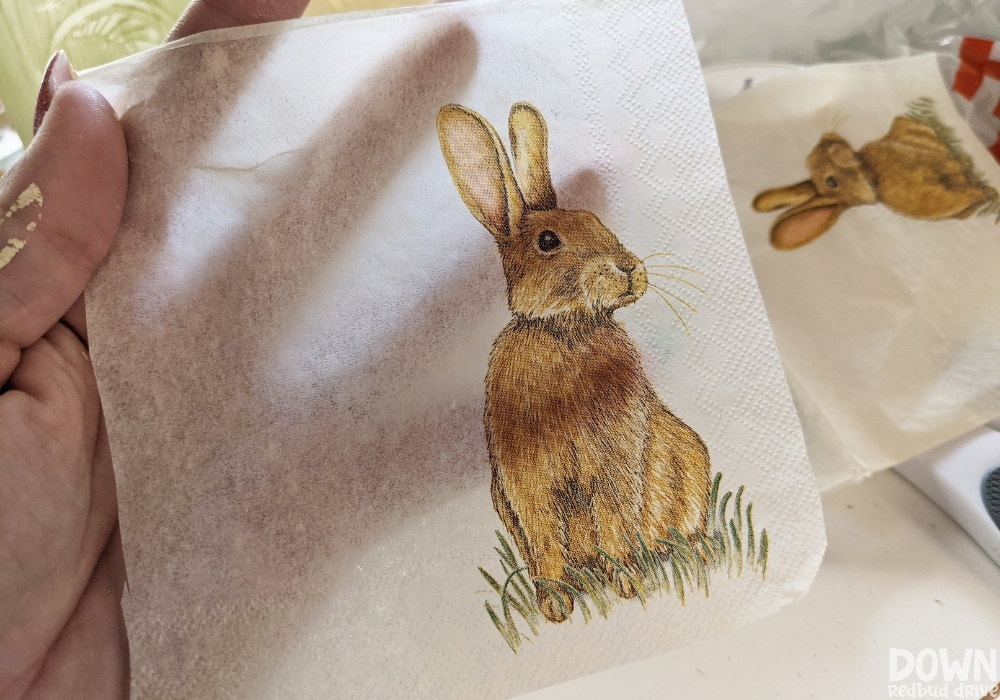 Close up of just the top ply of the bunny napkin.