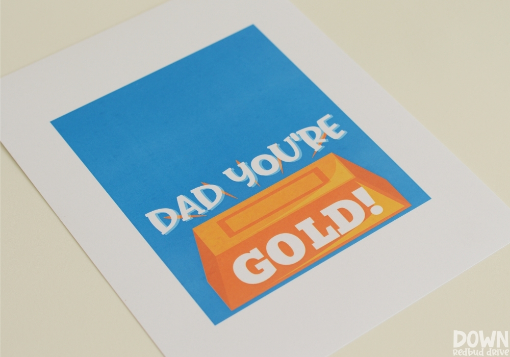 Close up of the printable for the father's day gold candy gift.