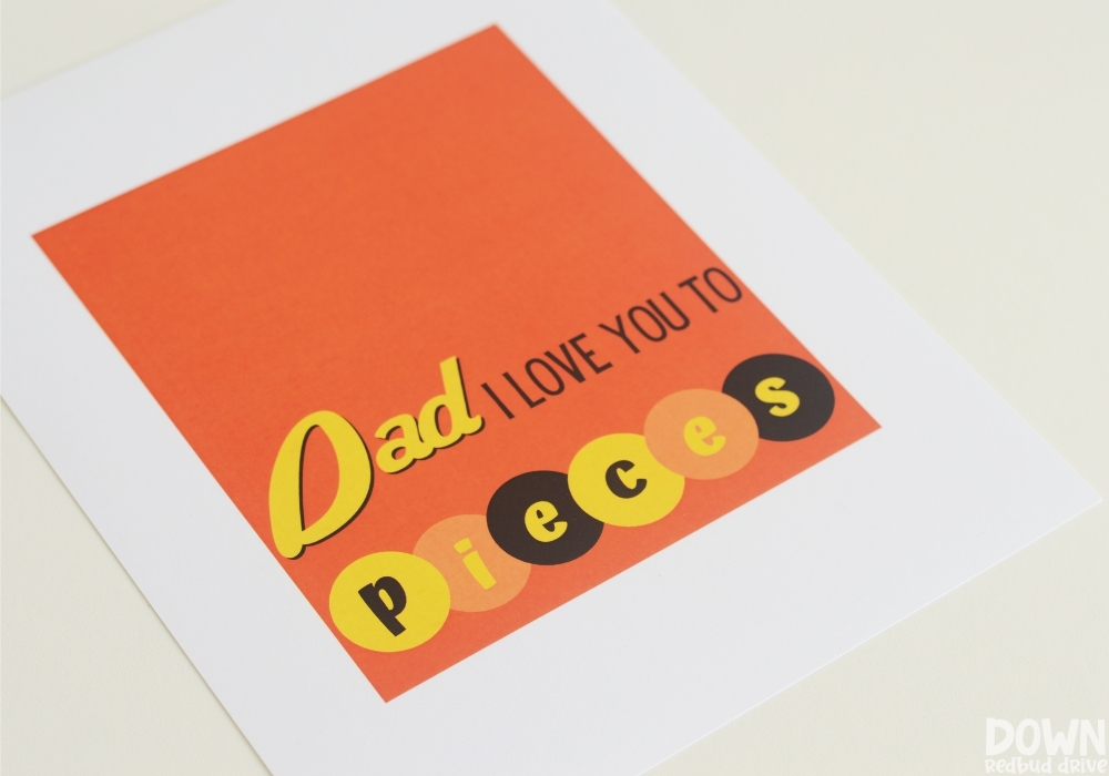 Overhead view of the printable for the Father's Day Reese's Pieces Gift.