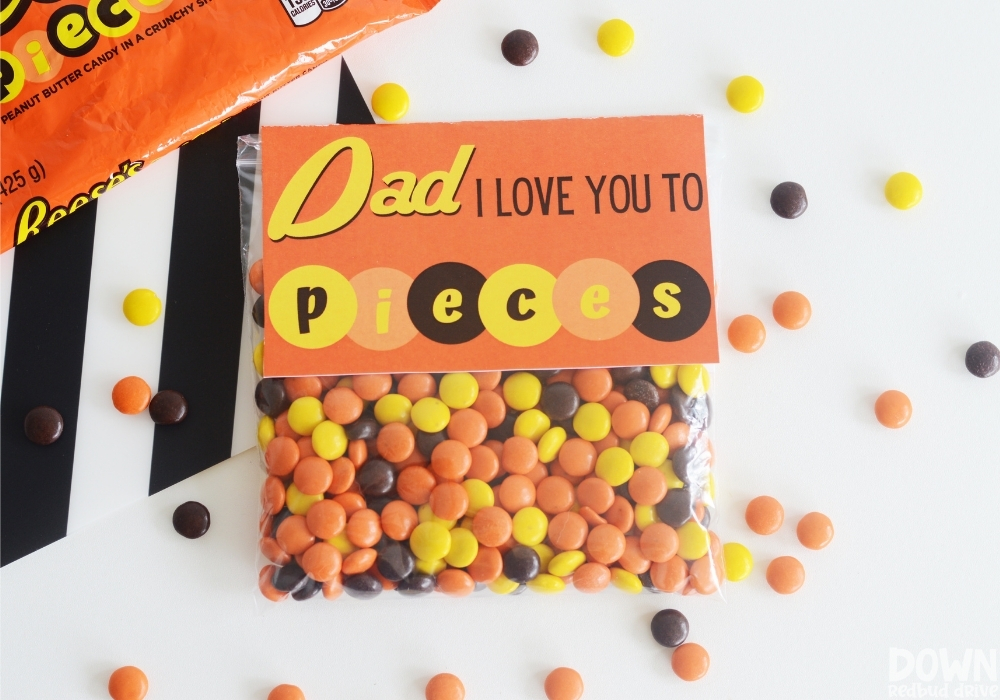 Overhead view of the finished DIY Father's Day Reese's Pieces Gift.