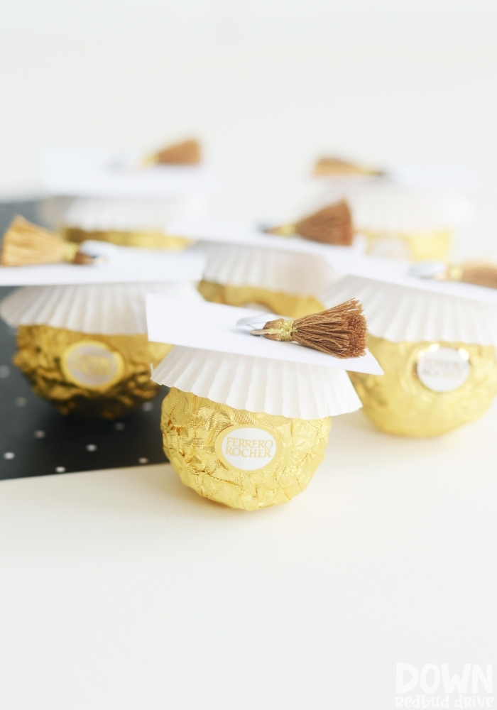 Tall picture of the finished DIY Rocher graduation treats.