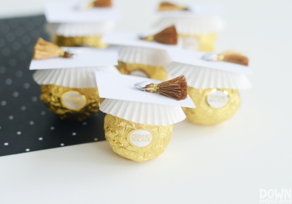 The finished DIY Ferrero Rocher graduation gifts.