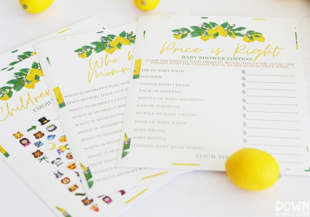 The printable games for the DIY Lemon Baby Shower.