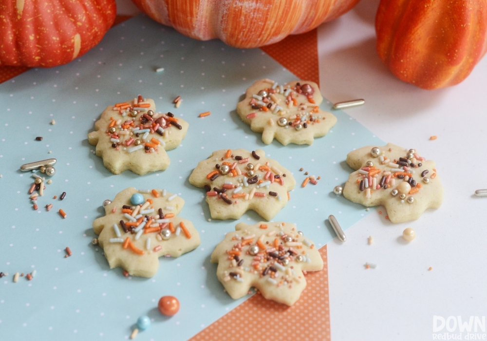 Overhead view of the finished Fall Sprinkle Cookies.