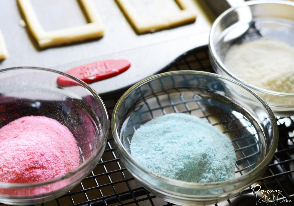 red white and blue candy powder for stained glass cookies