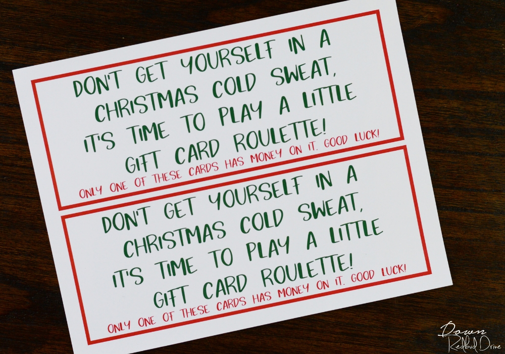 gift card roulette sign printable