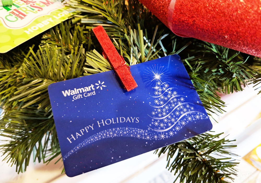 walmart gift card clipped to a wreath