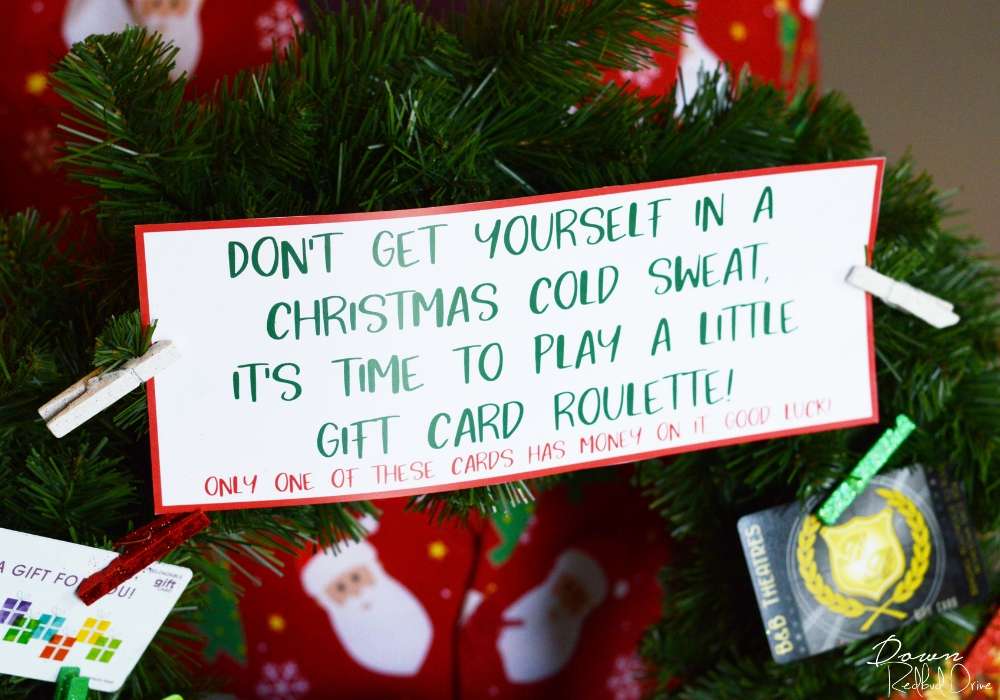 gift card roulette sign attached to a wreath