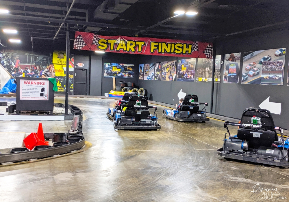 go cart race at incredible pizza company