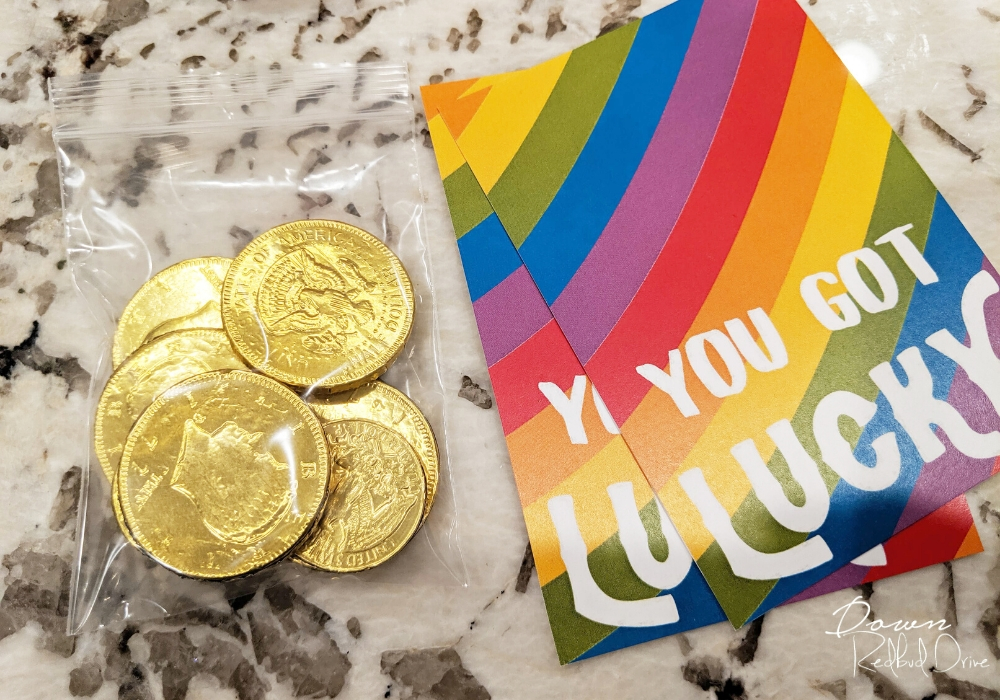 chocolate coins with you got lucky labels