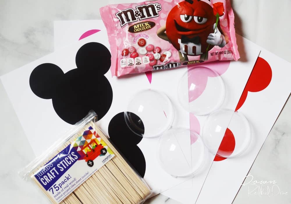 supplies for making Mickey pop valentines