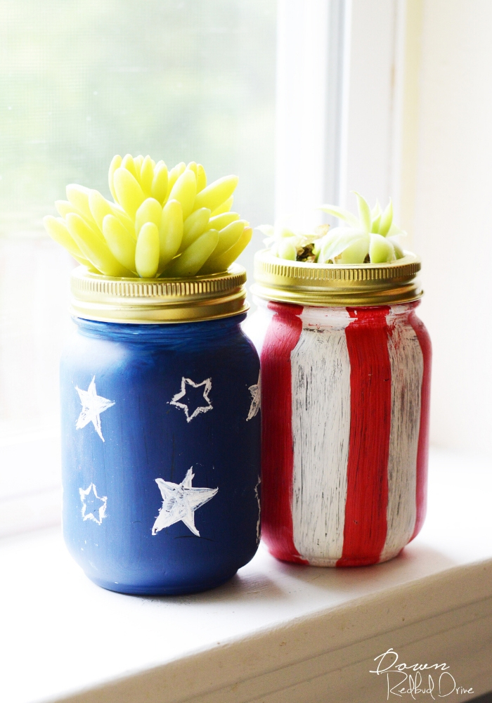 Patriotic Succulent Planters Tall