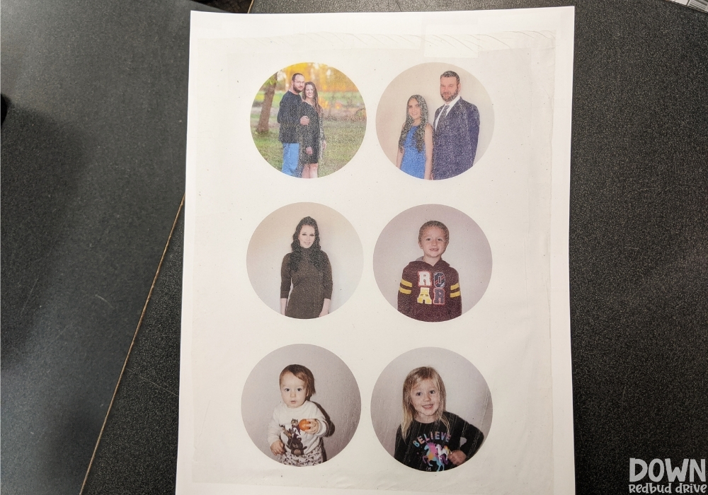 Photos printed onto tissue paper for making ornaments.