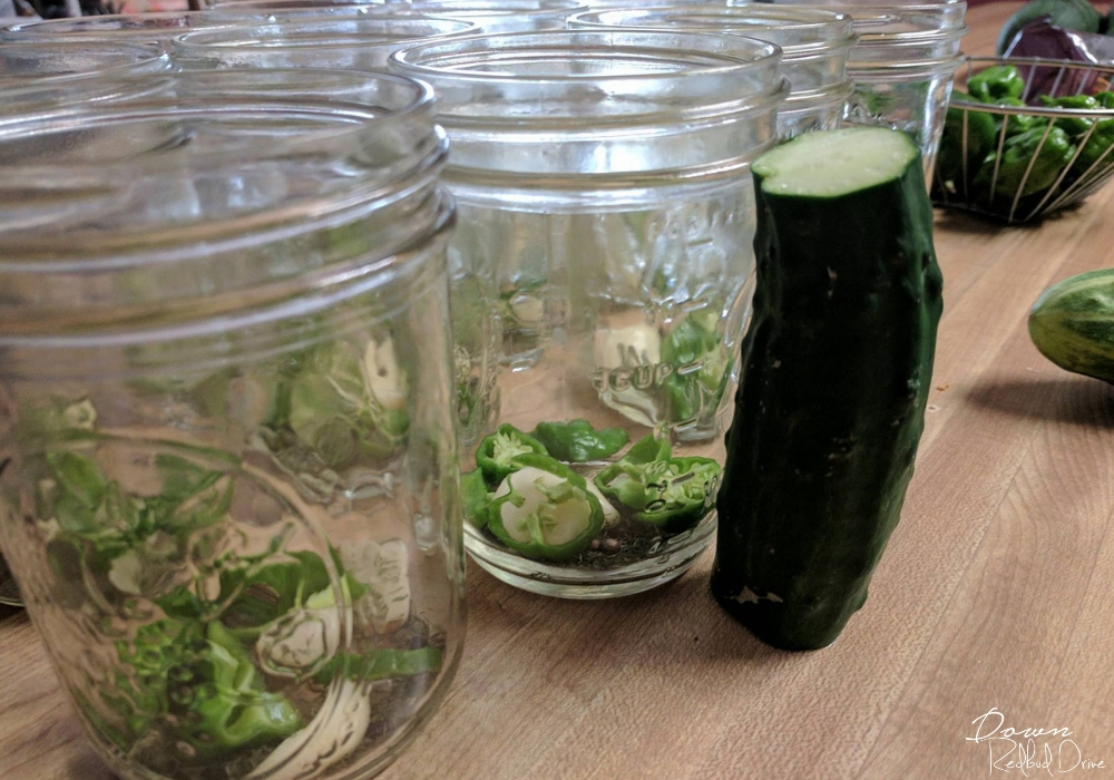 prepping cucumbers to pickle