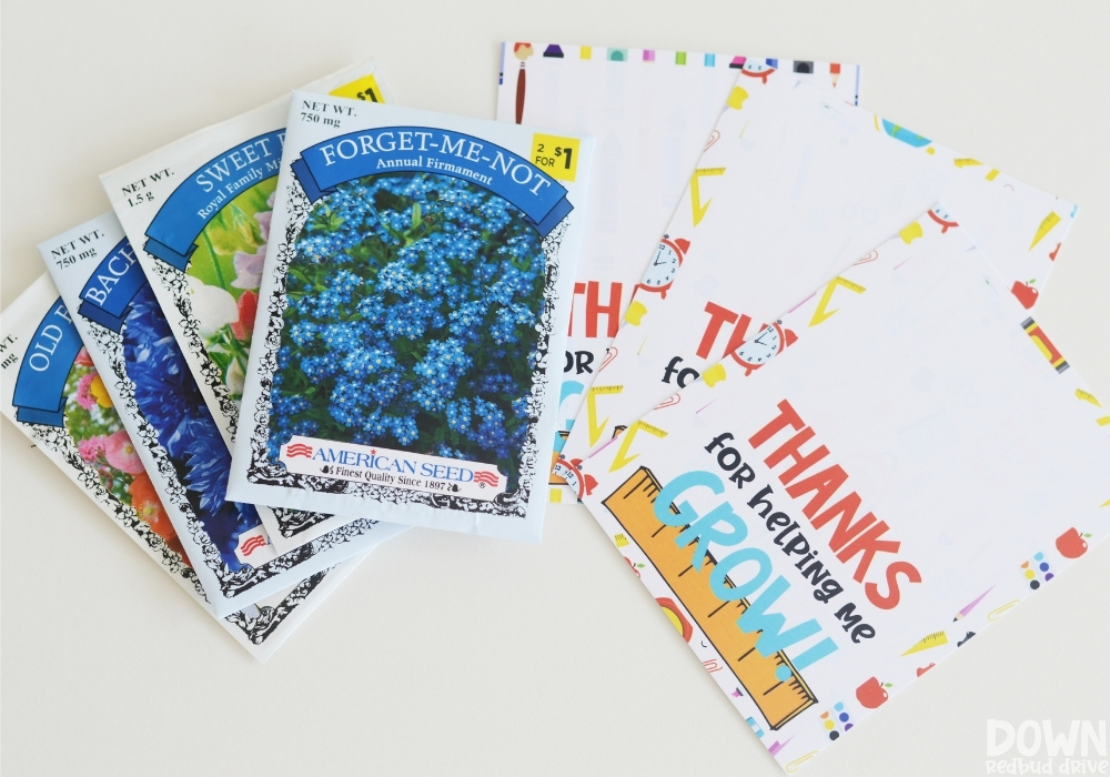 The seeds and printables for the seed gift for teachers.