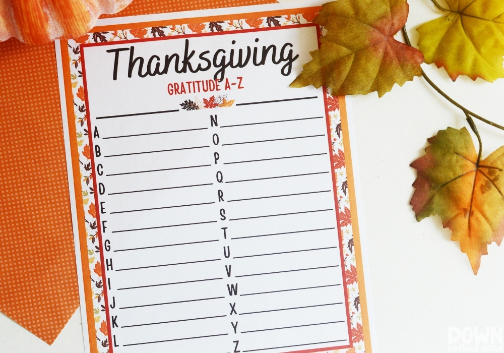 A close up of one of the Thanksgiving A-Z gratitude lists.