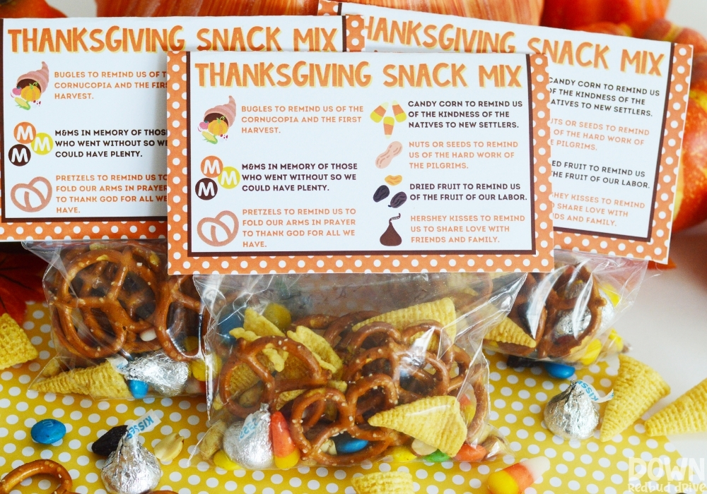 Three bags of the Thanksgiving Snack Mix.