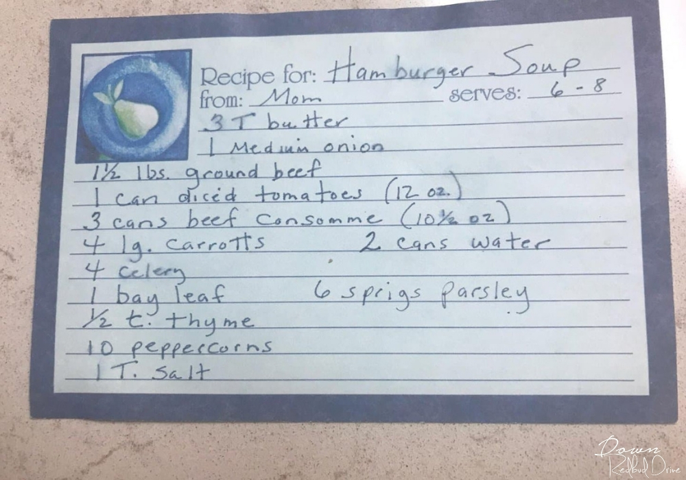 handwritten recipe card for grandma's hamburger soup