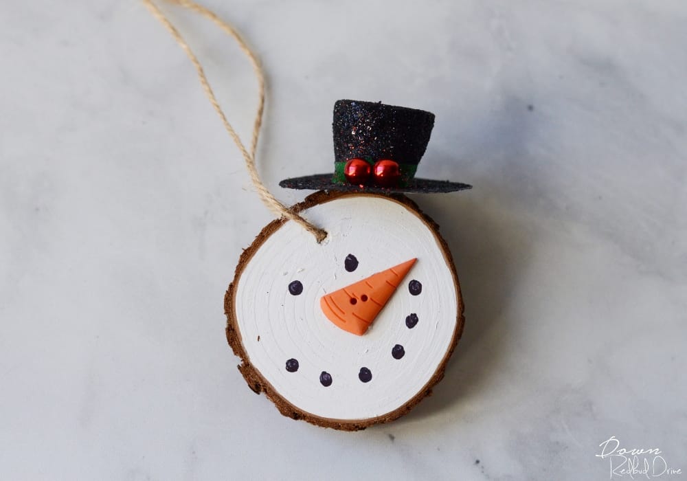 wood slice snowman ornament