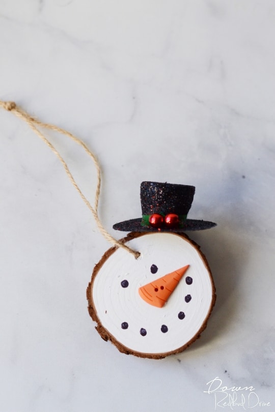 wood slice snowman ornament