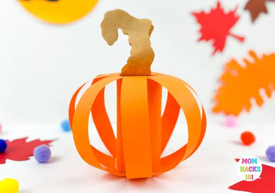 finished toilet paper roll pumpkin craft for kids