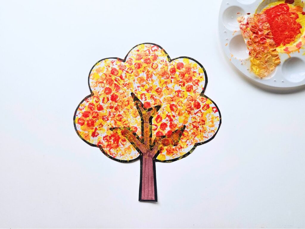 finished bubble wrap painting fall tree craft