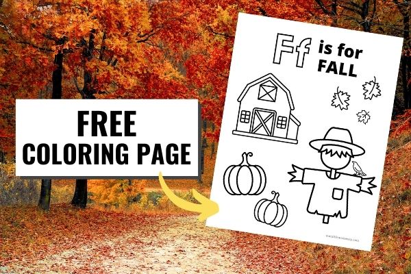 A preview of the f is for fall coloring page