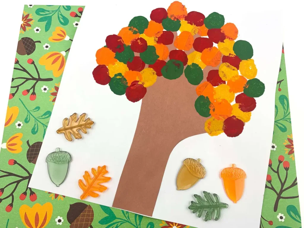 finished autumn tree handprint painting craft for kids