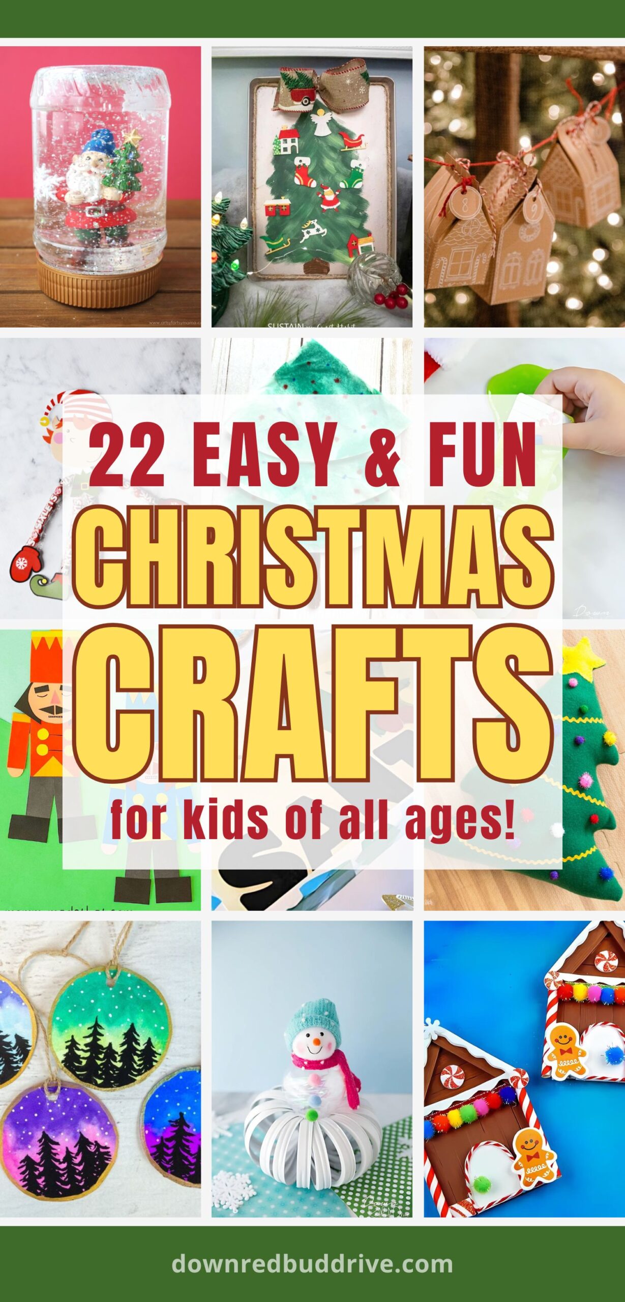 a multi-image collage of various christmas crafts for kids with a text overlay that says 22 easy and fun christmas crafts for kids of all ages