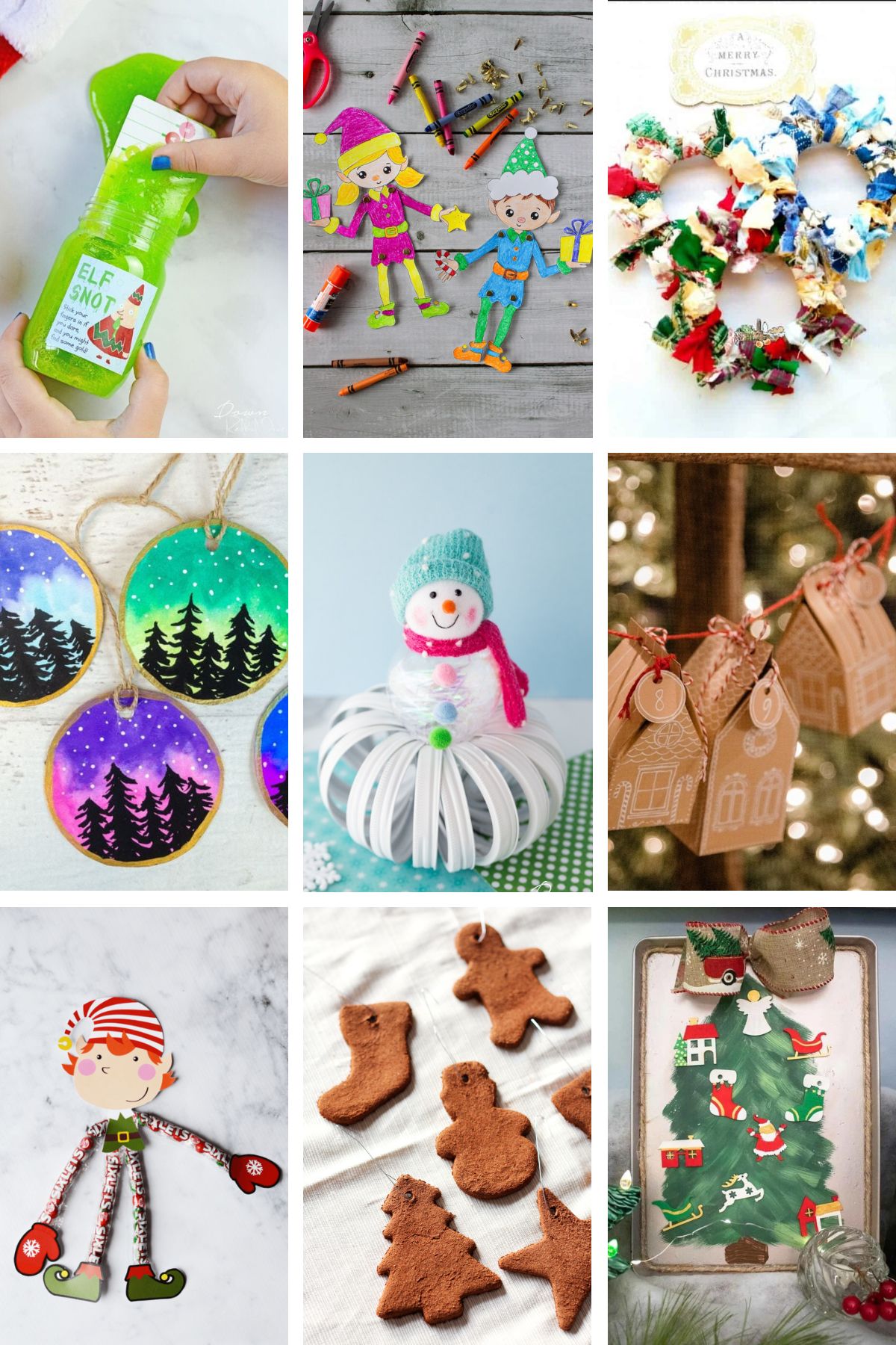 a multi-image collage of various christmas crafts for kids