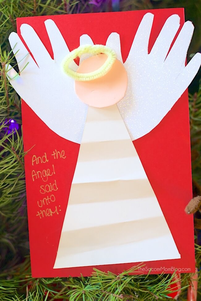 An angel christmas card made from a child's handprint