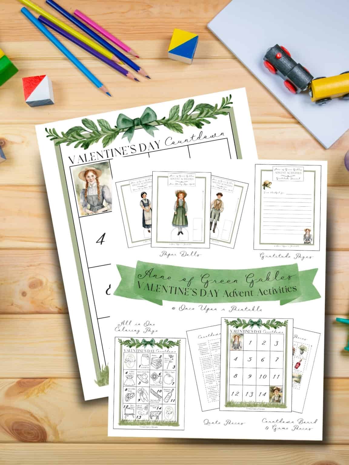 Digital preview of the Anne of Green Gables valentine's day advent of activities