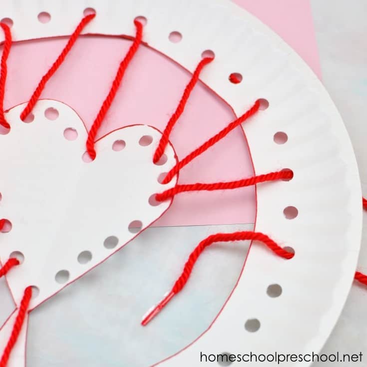 paper plate and heart lacing activity for kids, perfect for valentine's day