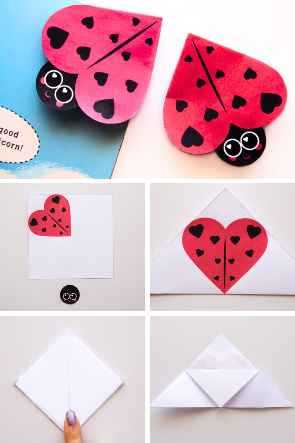 Heart shaped ladybug bookmark craft for Valentine's Day