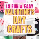 12 grid images of various valentine's day crafts for kids with a text overlay that says 14 fun and easy valentines day crafts