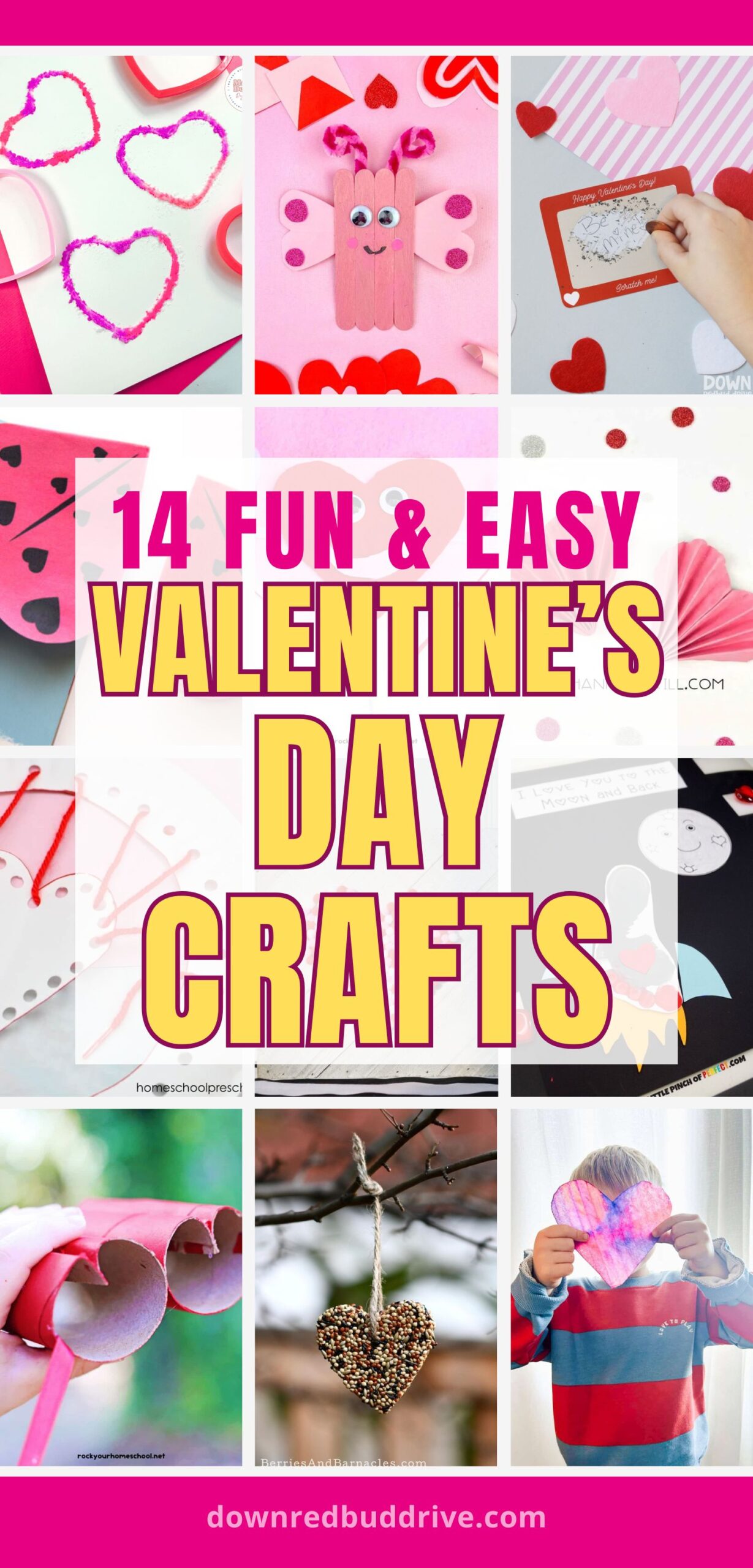 12 grid images of various valentine's day crafts for kids with a text overlay that says 14 fun and easy valentines day crafts