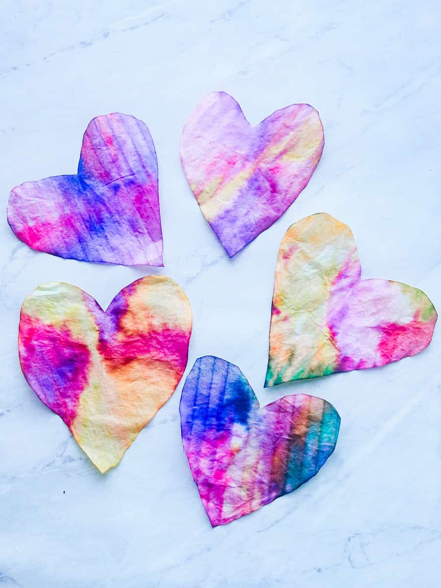 5 paper hearts turned into suncatchers for Valentine's Day